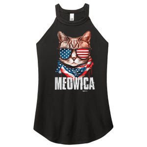 4th of July Shirt Meowica American Flag Cat Women's Perfect Tri Rocker Tank