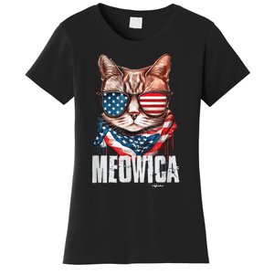 4th of July Shirt Meowica American Flag Cat Women's T-Shirt