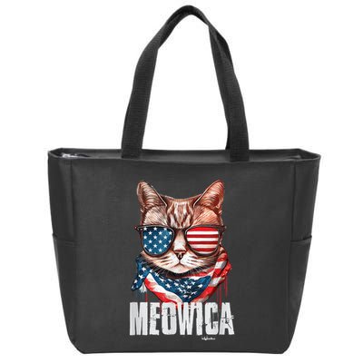 4th of July Shirt Meowica American Flag Cat Zip Tote Bag