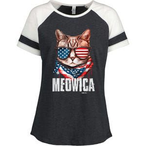 4th of July Shirt Meowica American Flag Cat Enza Ladies Jersey Colorblock Tee