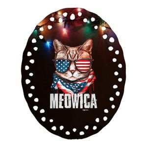 4th of July Shirt Meowica American Flag Cat Ceramic Oval Ornament