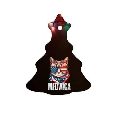 4th of July Shirt Meowica American Flag Cat Ceramic Tree Ornament