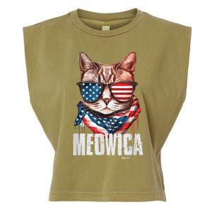 4th of July Shirt Meowica American Flag Cat Garment-Dyed Women's Muscle Tee