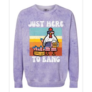 4th Of July Chicken Fireworks Here To Bang Retro America Men Colorblast Crewneck Sweatshirt