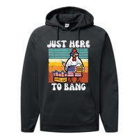 4th Of July Chicken Fireworks Here To Bang Retro America Men Performance Fleece Hoodie