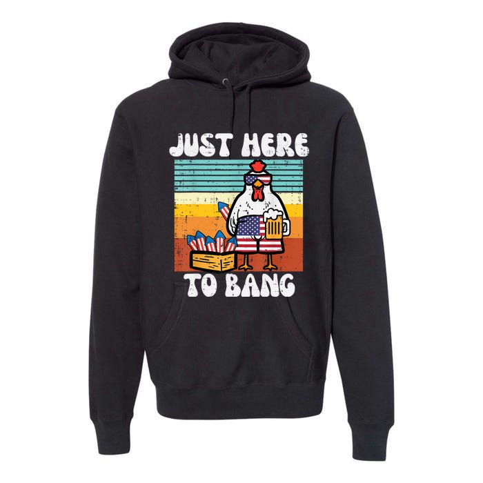 4th Of July Chicken Fireworks Here To Bang Retro America Men Premium Hoodie