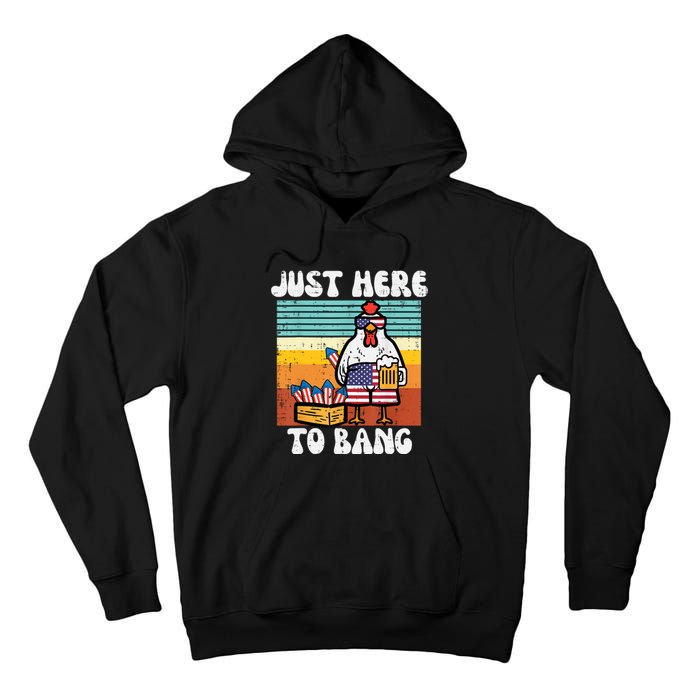 4th Of July Chicken Fireworks Here To Bang Retro America Men Tall Hoodie