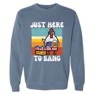 4th Of July Chicken Fireworks Here To Bang Retro America Men Garment-Dyed Sweatshirt