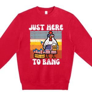 4th Of July Chicken Fireworks Here To Bang Retro America Men Premium Crewneck Sweatshirt