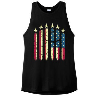 4th Of July Jet Fighter American Flag Patriotic Hero Flying Ladies PosiCharge Tri-Blend Wicking Tank