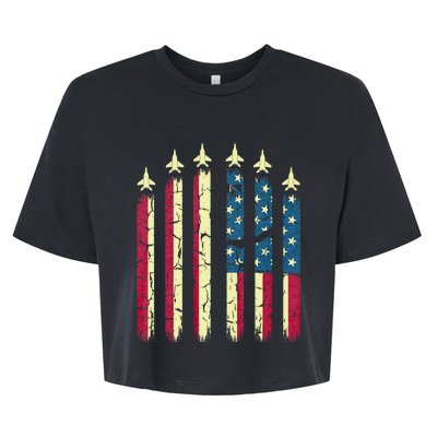 4th Of July Jet Fighter American Flag Patriotic Hero Flying Bella+Canvas Jersey Crop Tee