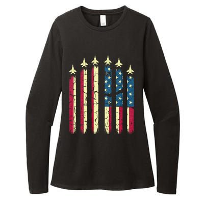 4th Of July Jet Fighter American Flag Patriotic Hero Flying Womens CVC Long Sleeve Shirt