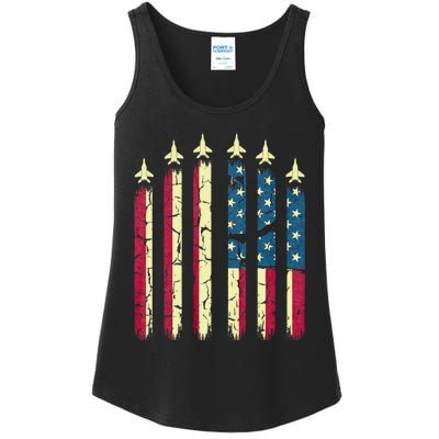 4th Of July Jet Fighter American Flag Patriotic Hero Flying Ladies Essential Tank