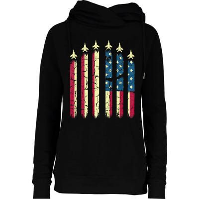 4th Of July Jet Fighter American Flag Patriotic Hero Flying Womens Funnel Neck Pullover Hood