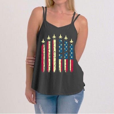 4th Of July Jet Fighter American Flag Patriotic Hero Flying Women's Strappy Tank