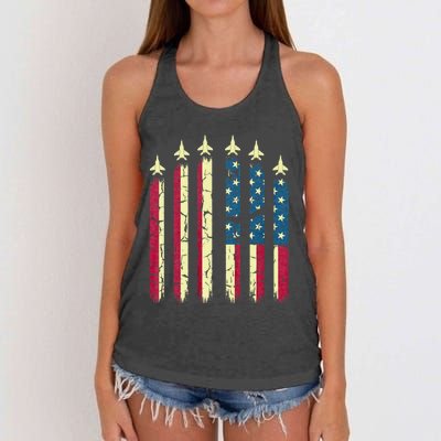 4th Of July Jet Fighter American Flag Patriotic Hero Flying Women's Knotted Racerback Tank