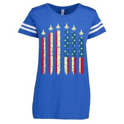 4th Of July Jet Fighter American Flag Patriotic Hero Flying Enza Ladies Jersey Football T-Shirt