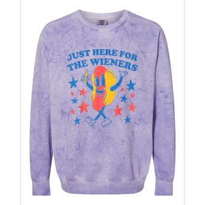 4th Of July Retro Just Here For The Wieners Funny Hot Dog Gift Colorblast Crewneck Sweatshirt