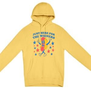 4th Of July Retro Just Here For The Wieners Funny Hot Dog Gift Premium Pullover Hoodie