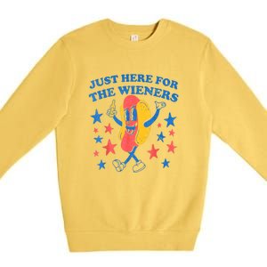 4th Of July Retro Just Here For The Wieners Funny Hot Dog Gift Premium Crewneck Sweatshirt