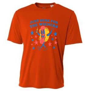 4th Of July Retro Just Here For The Wieners Funny Hot Dog Gift Cooling Performance Crew T-Shirt