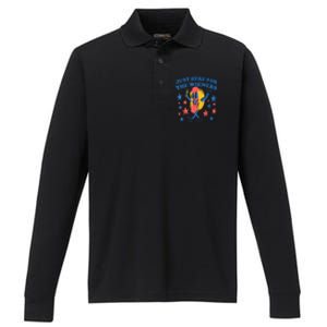 4th Of July Retro Just Here For The Wieners Funny Hot Dog Gift Performance Long Sleeve Polo