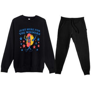 4th Of July Retro Just Here For The Wieners Funny Hot Dog Gift Premium Crewneck Sweatsuit Set