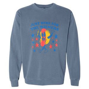 4th Of July Retro Just Here For The Wieners Funny Hot Dog Gift Garment-Dyed Sweatshirt