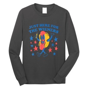 4th Of July Retro Just Here For The Wieners Funny Hot Dog Gift Long Sleeve Shirt