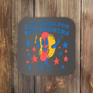 4th Of July Retro Just Here For The Wieners Funny Hot Dog Gift Coaster