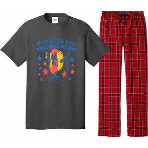 4th Of July Retro Just Here For The Wieners Funny Hot Dog Gift Pajama Set