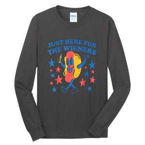 4th Of July Retro Just Here For The Wieners Funny Hot Dog Gift Tall Long Sleeve T-Shirt