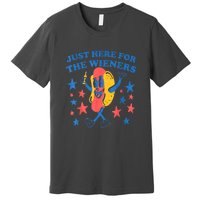 4th Of July Retro Just Here For The Wieners Funny Hot Dog Gift Premium T-Shirt