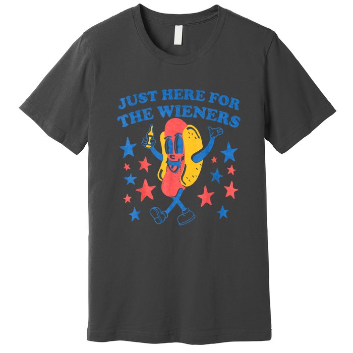 4th Of July Retro Just Here For The Wieners Funny Hot Dog Gift Premium T-Shirt