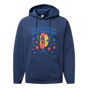 4th Of July Retro Just Here For The Wieners Funny Hot Dog Gift Performance Fleece Hoodie