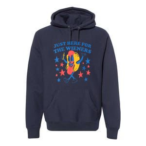 4th Of July Retro Just Here For The Wieners Funny Hot Dog Gift Premium Hoodie