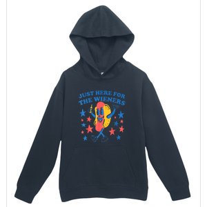 4th Of July Retro Just Here For The Wieners Funny Hot Dog Gift Urban Pullover Hoodie