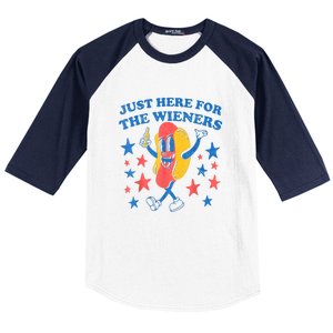 4th Of July Retro Just Here For The Wieners Funny Hot Dog Gift Baseball Sleeve Shirt