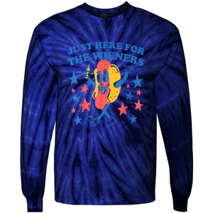 4th Of July Retro Just Here For The Wieners Funny Hot Dog Gift Tie-Dye Long Sleeve Shirt