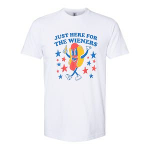 4th Of July Retro Just Here For The Wieners Funny Hot Dog Gift Softstyle CVC T-Shirt