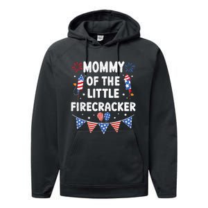 4th of July Birthday Mom Mommy Of The Little Firecracker Performance Fleece Hoodie