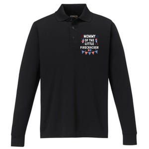 4th of July Birthday Mom Mommy Of The Little Firecracker Performance Long Sleeve Polo