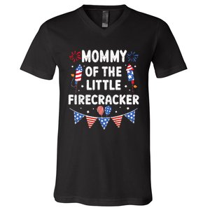 4th of July Birthday Mom Mommy Of The Little Firecracker V-Neck T-Shirt