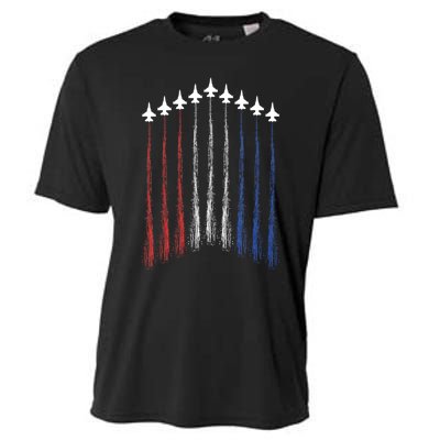 4th Of July Jet Fighter American Flag Patriotic Hero Flying Cooling Performance Crew T-Shirt