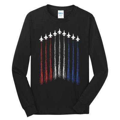 4th Of July Jet Fighter American Flag Patriotic Hero Flying Tall Long Sleeve T-Shirt