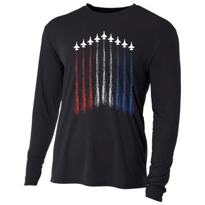 4th Of July Jet Fighter American Flag Patriotic Hero Flying Cooling Performance Long Sleeve Crew