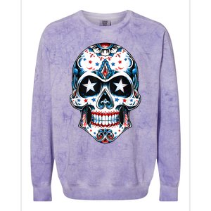 4th Of July Men Patriotic Sugar Skull USA American Flag Colorblast Crewneck Sweatshirt