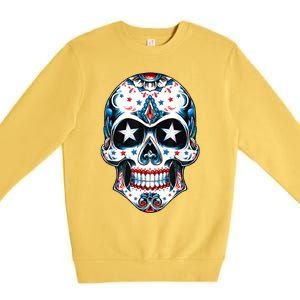 4th Of July Men Patriotic Sugar Skull USA American Flag Premium Crewneck Sweatshirt