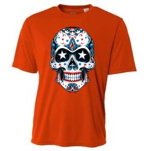 4th Of July Men Patriotic Sugar Skull USA American Flag Cooling Performance Crew T-Shirt