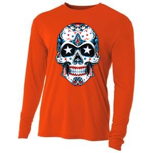 4th Of July Men Patriotic Sugar Skull USA American Flag Cooling Performance Long Sleeve Crew